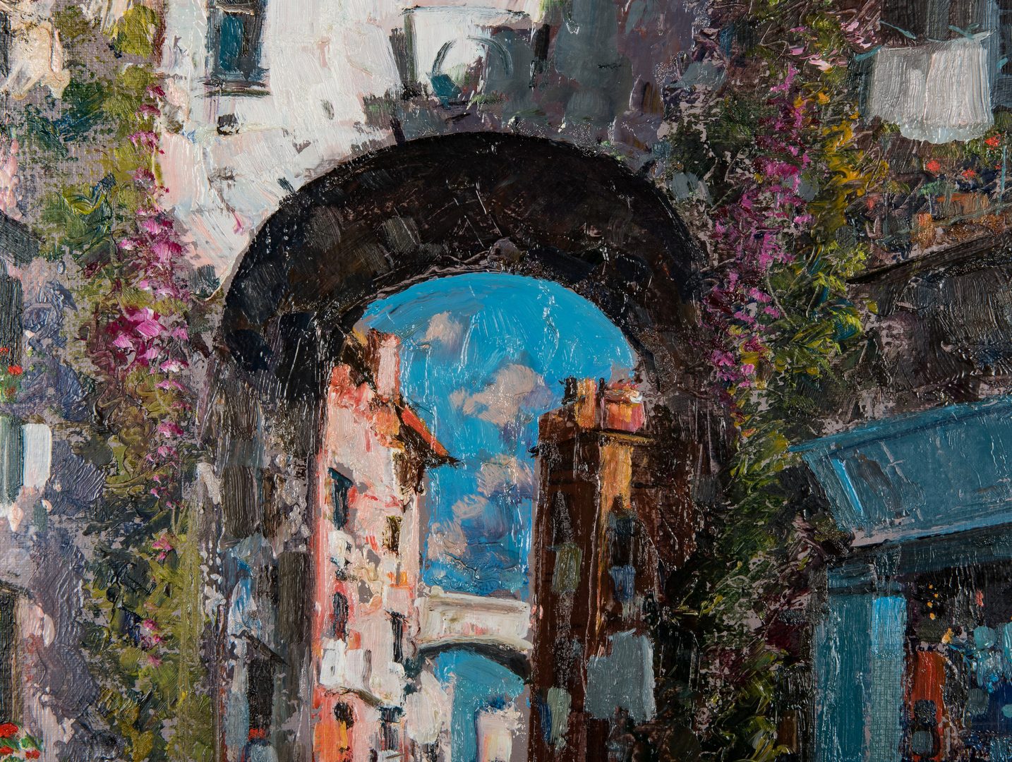 Lot 679: Signed Italian Street Scene Oil on Canvas