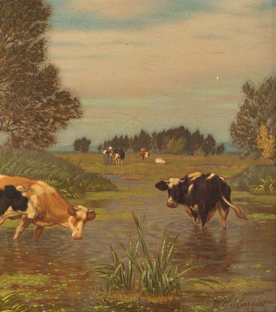 Lot 681: 2 European O/C Paintings, Cows & Sheep