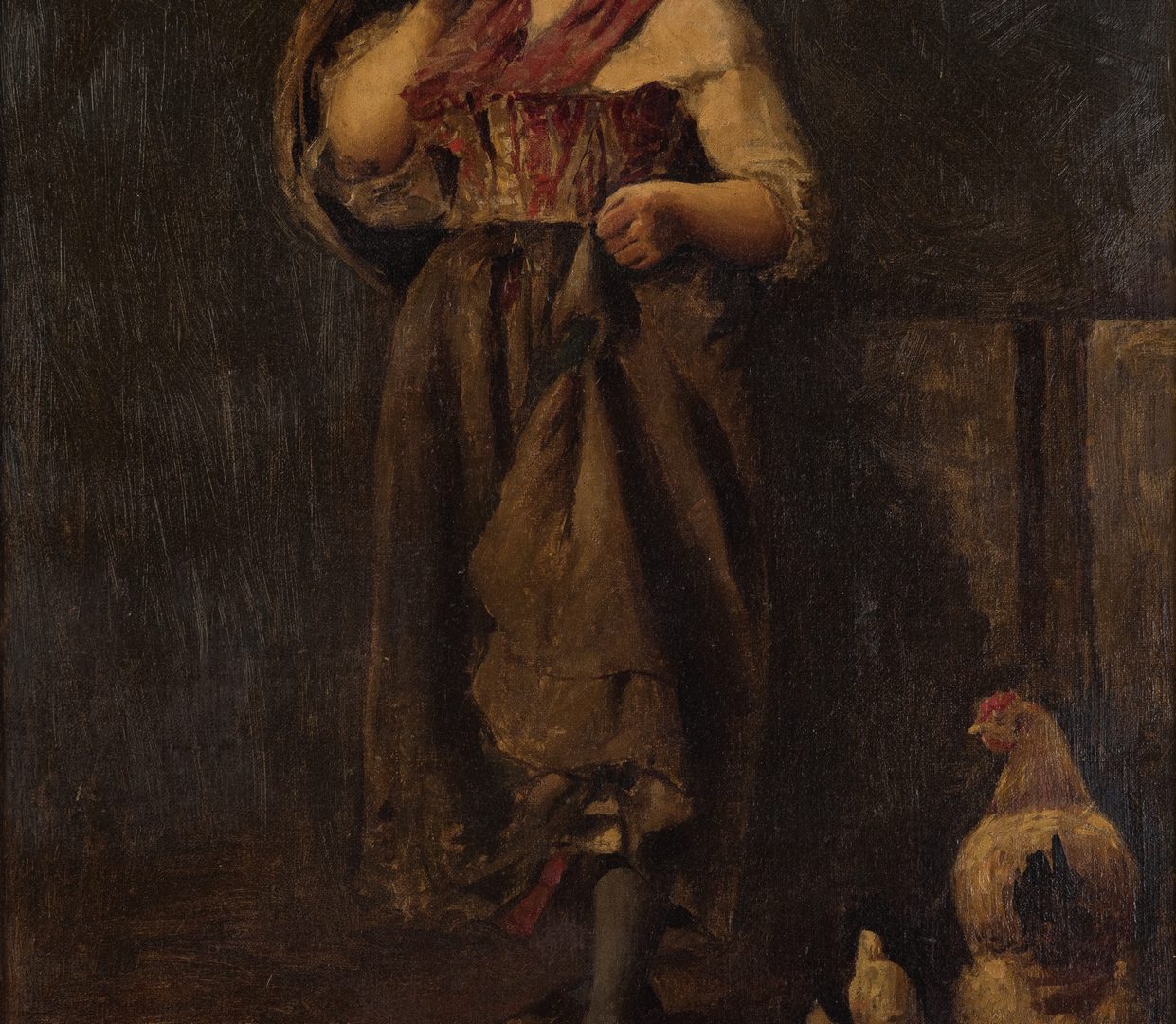 Lot 685: Italian Peasant Girl Feeding Chickens, Attr. Vince