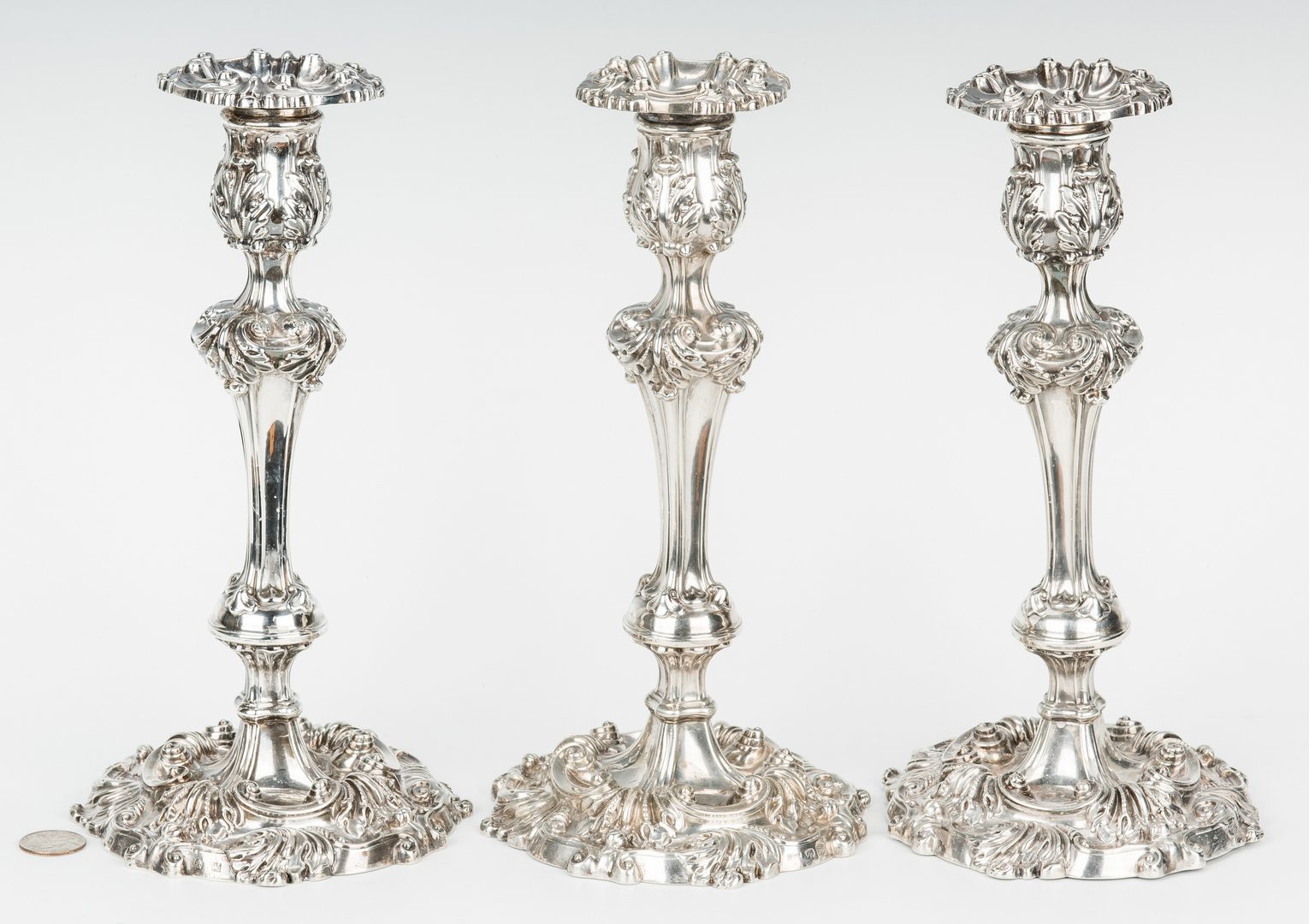Lot 68: 3 English Sterling Silver Candlesticks