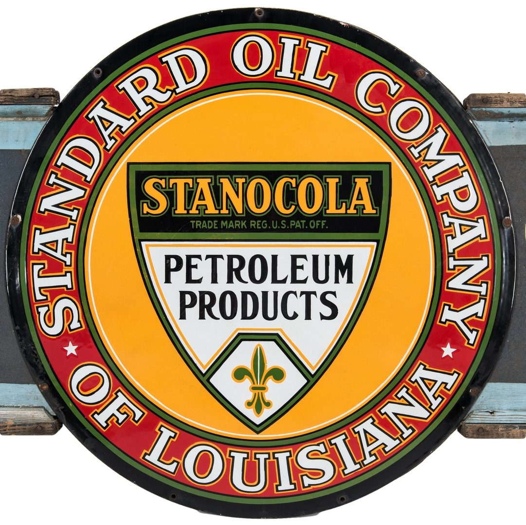 Lot 699: Stanocola Standard Oil Company Enameled Sign w/ Painted Wood Sign