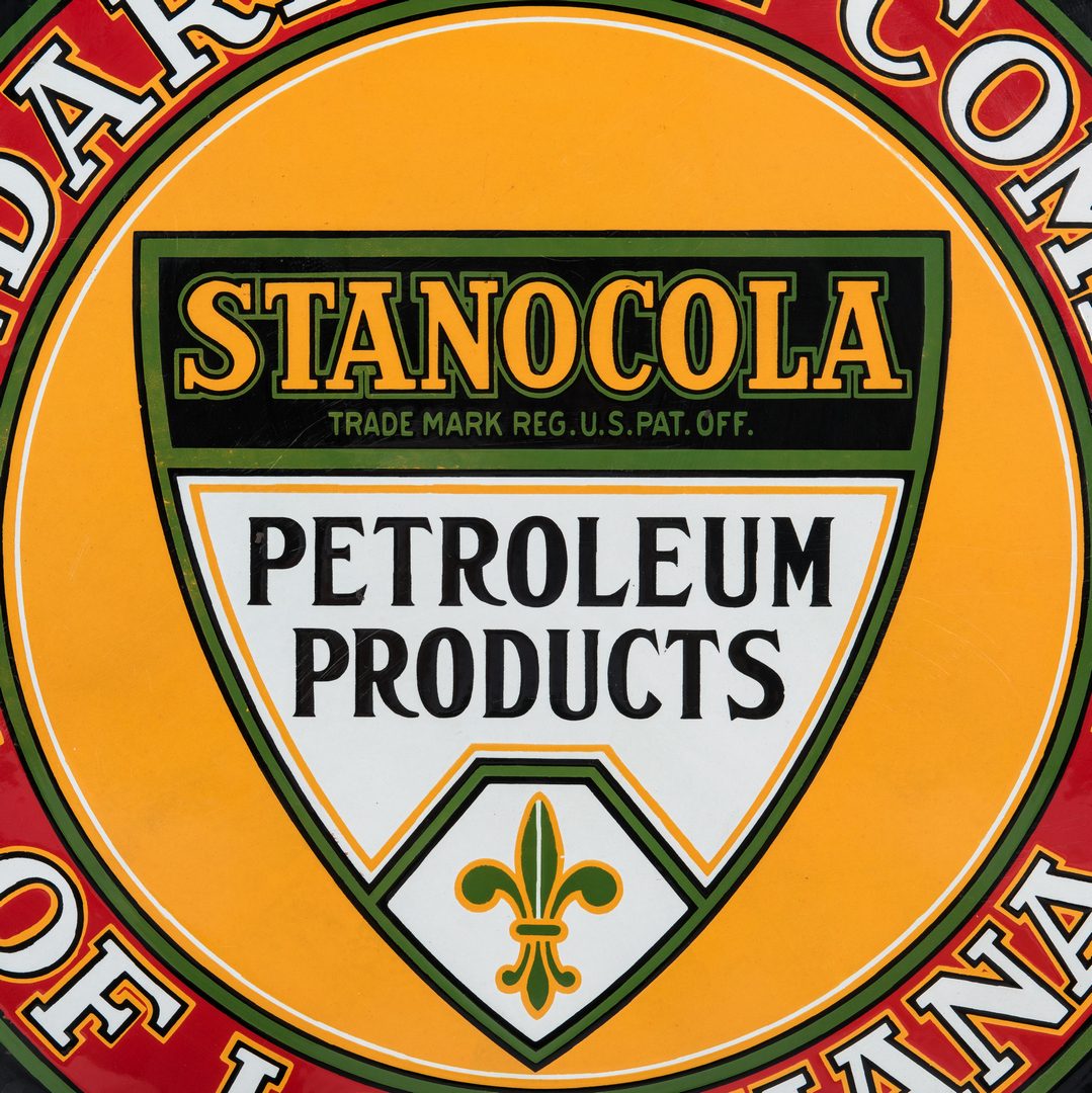 Lot 699: Stanocola Standard Oil Company Enameled Sign w/ Painted Wood Sign