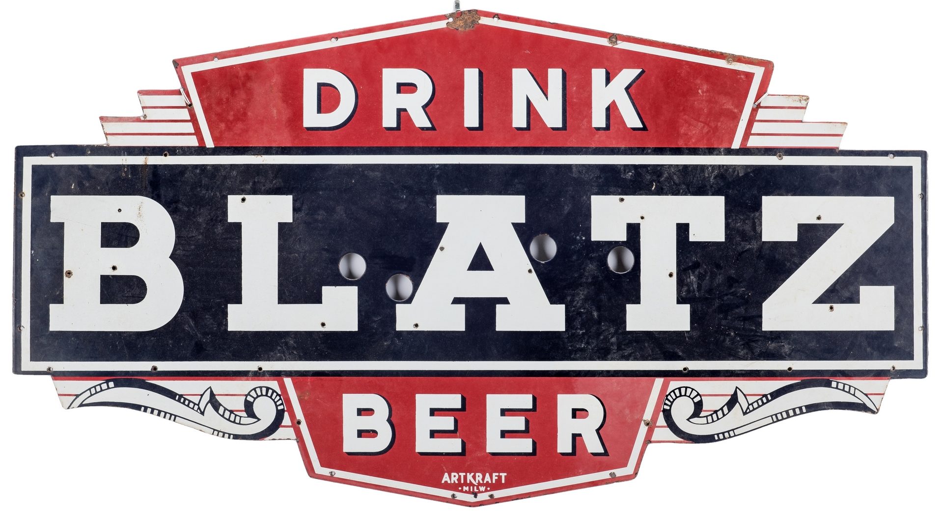 Lot 702: Blatz Beer Enameled Advertising Sign
