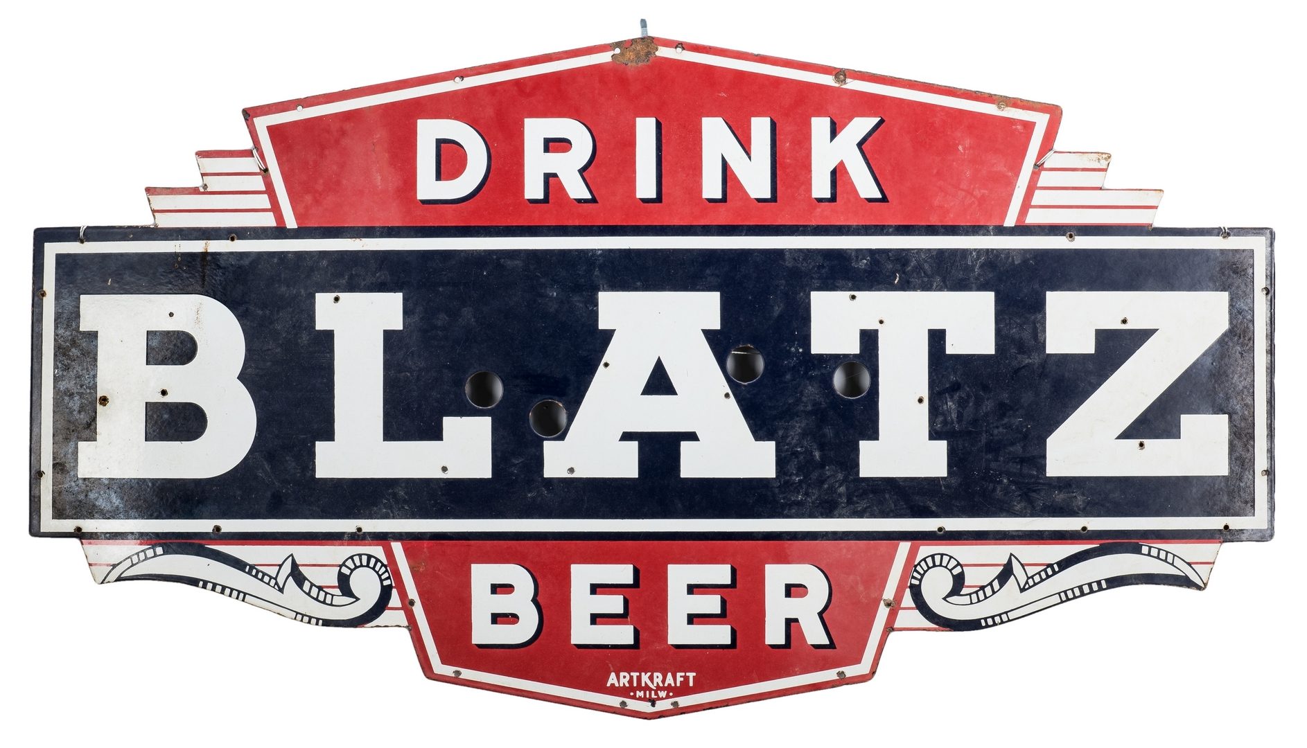 Lot 702: Blatz Beer Enameled Advertising Sign
