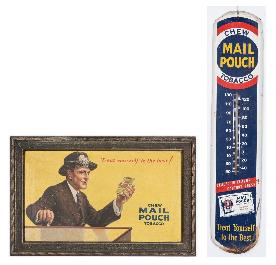 Lot 703: Mail Pouch Tobacco Advertising Painting & Thermometer
