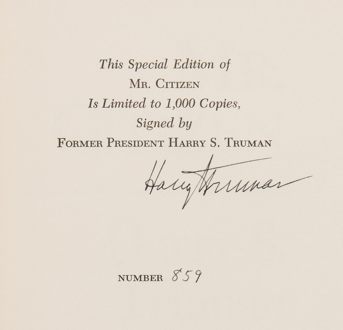 Lot 717: Harry Truman Signed Book, Mr. Citizen