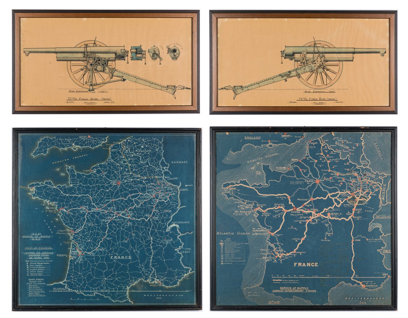 Lot 722: 2 WWI Maps & 2 Field Gun Schematics