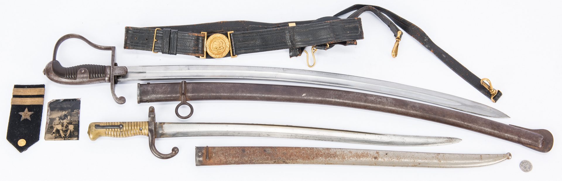 Lot 728: 3 Military Items, Sword/Bayonet/Belt