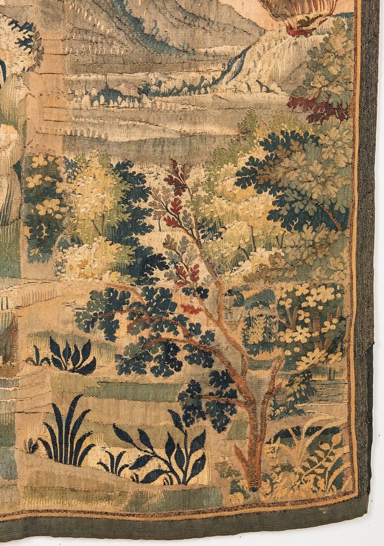 Lot 739: 18th C. Continental Tapestry; Ships, Foliage and Figures