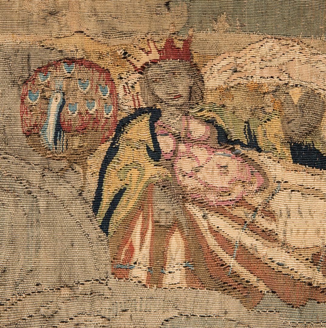Lot 739: 18th C. Continental Tapestry; Ships, Foliage and Figures