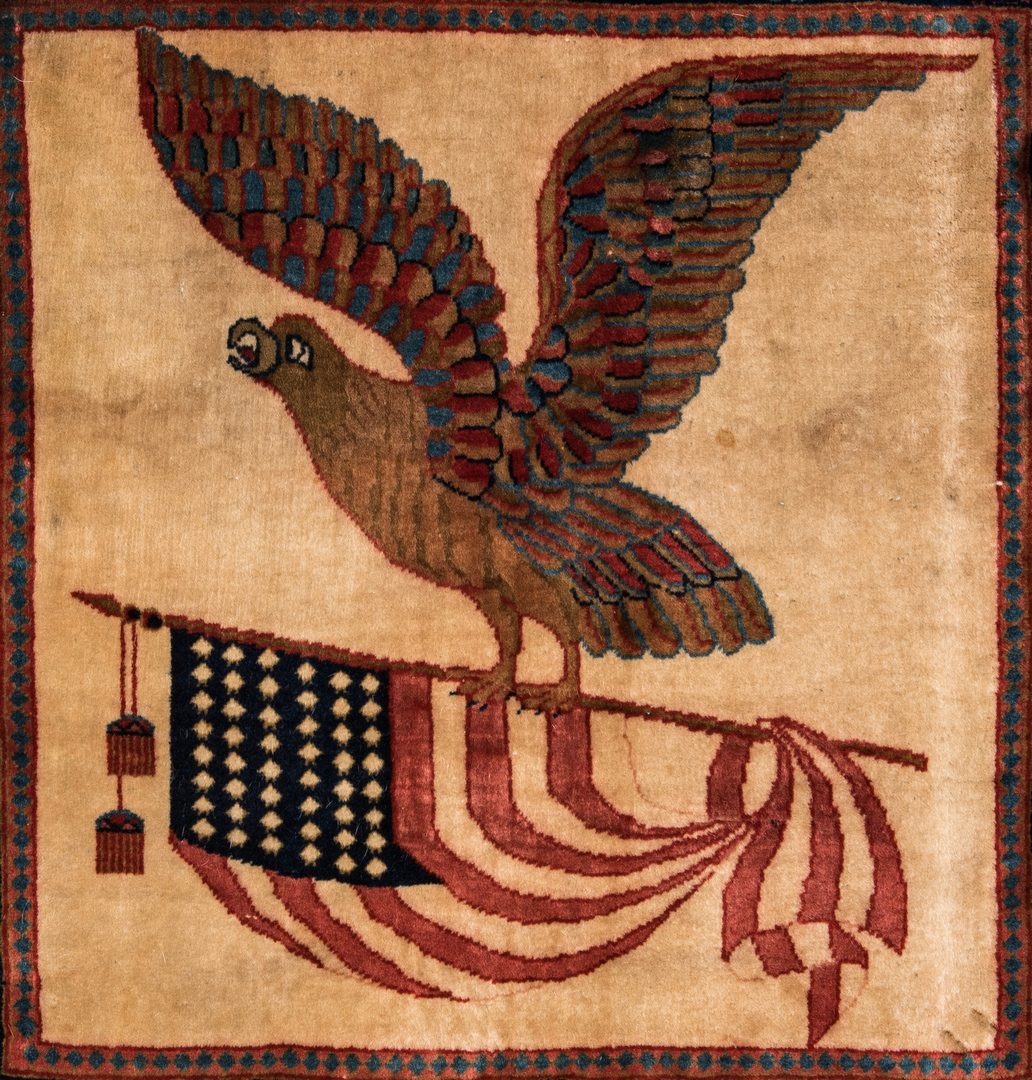 Lot 740: Kashan Eagle Flag Rug, 22" x 21"