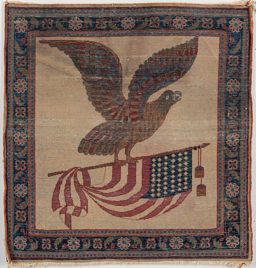 Lot 740: Kashan Eagle Flag Rug, 22" x 21"