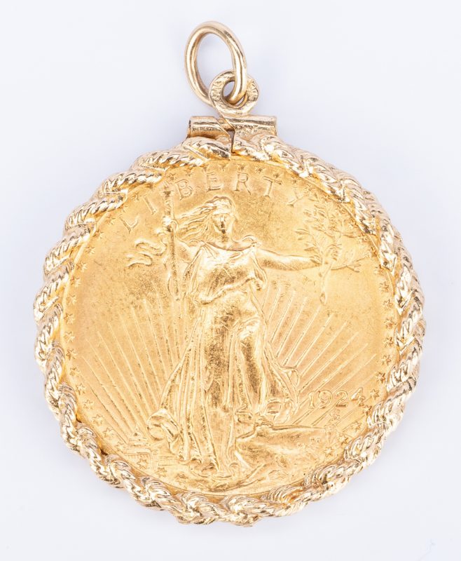 Lot 760: 1924 $20 Saint-Gaudens Gold Coin, Mounted