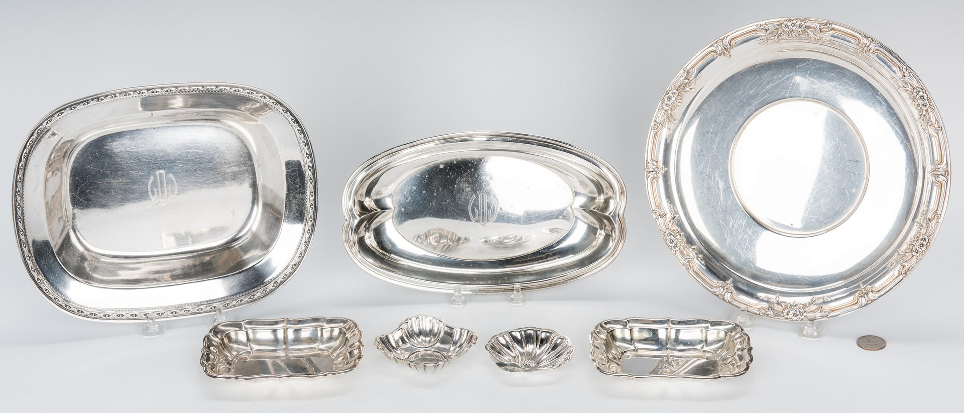 Lot 762: 7 Sterling Silver Holloware Serving Items
