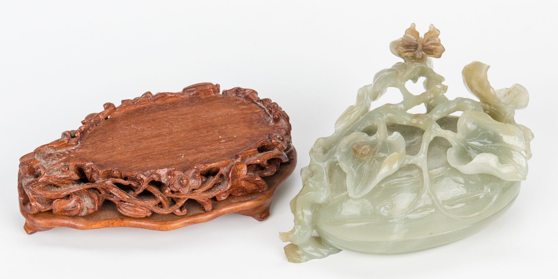 Lot 7: Carved Chinese Jade Melon Box w/ Stand