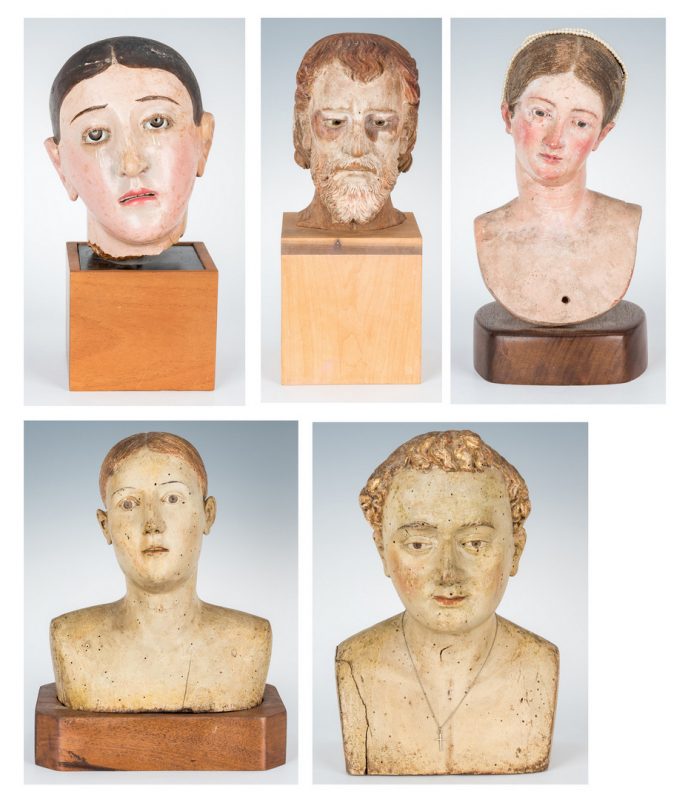 Lot 90: 5 Carved &  Painted Santos Busts