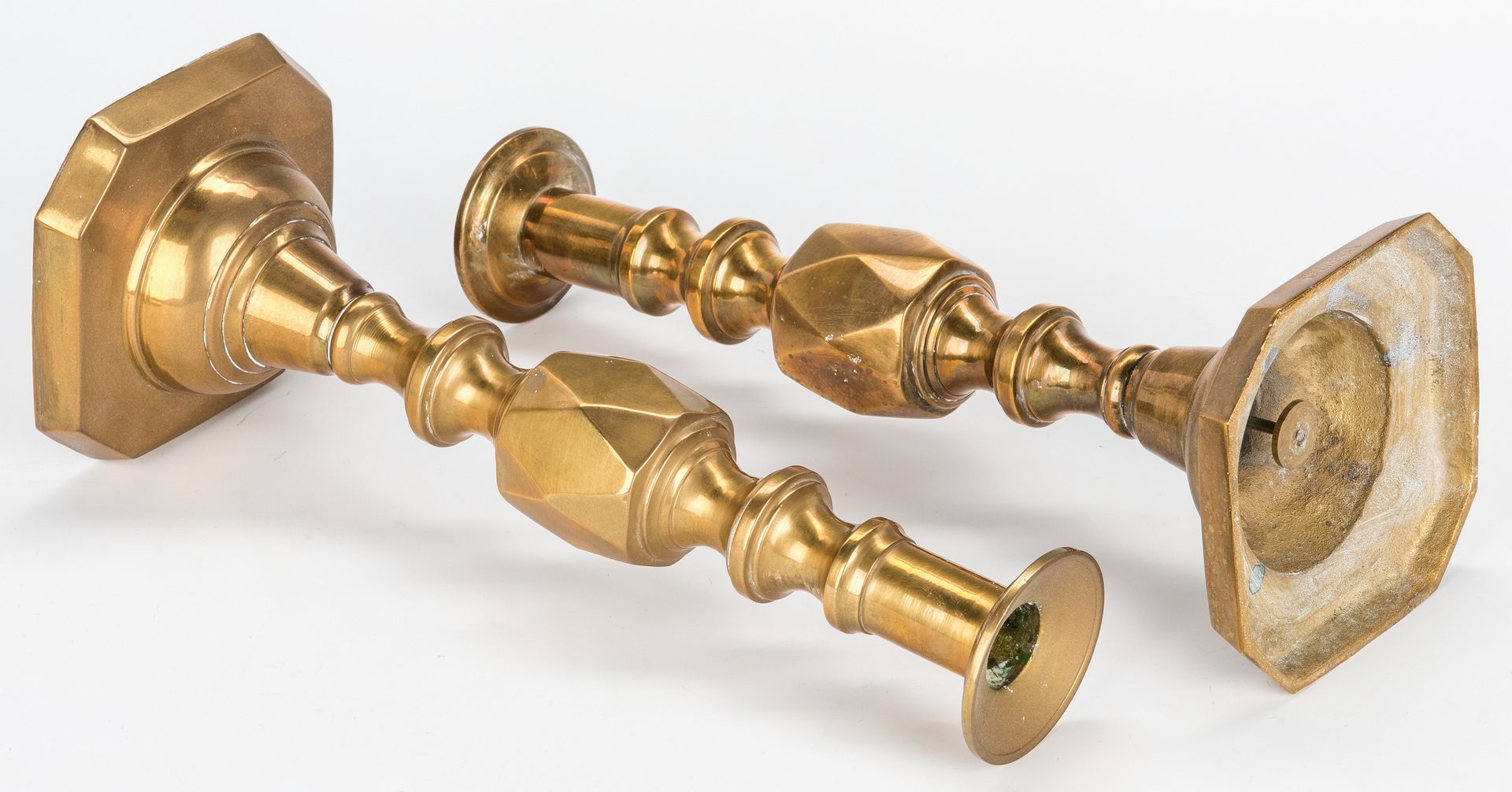 Lot 109: 5 Prs. 19th Century English Brass Candlesticks