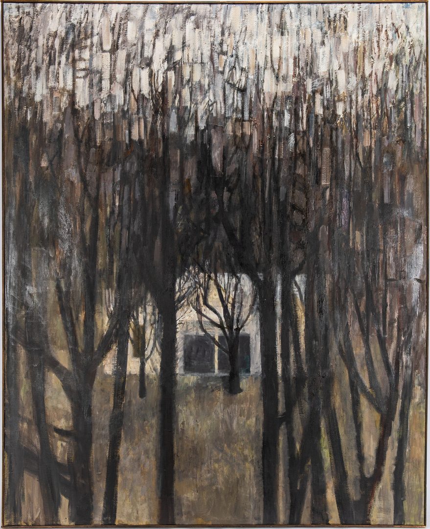 Lot 125: Joanna Higgs O/C Expressionist Landscape, Winter Trees