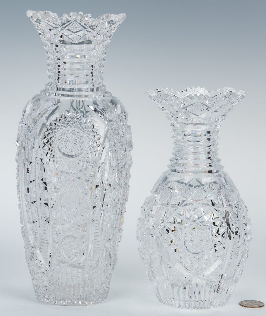 Lot 160: 2 Brilliant Cut Glass Vases w/ Ribbed Necks