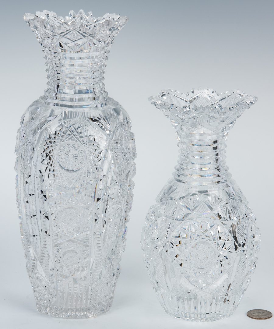 Lot 160: 2 Brilliant Cut Glass Vases w/ Ribbed Necks
