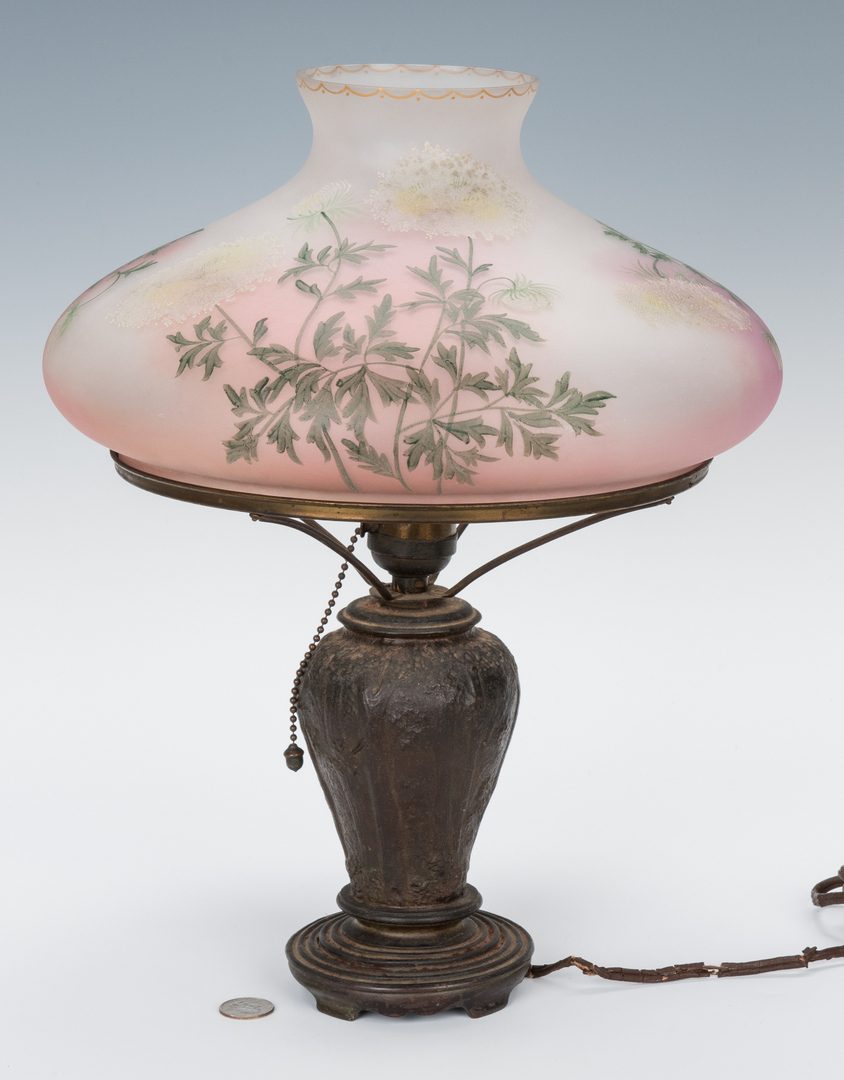Lot 195: Handel Table Lamp, Forest Base with Floral Shade