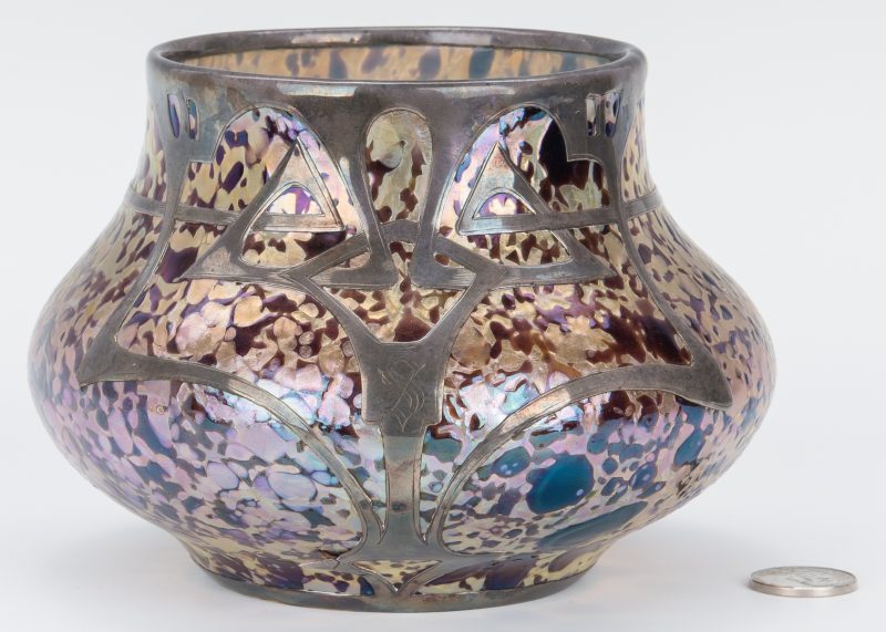 Lot 196: Fritz Heckert Art Glass Bowl w/ Silver Overlay