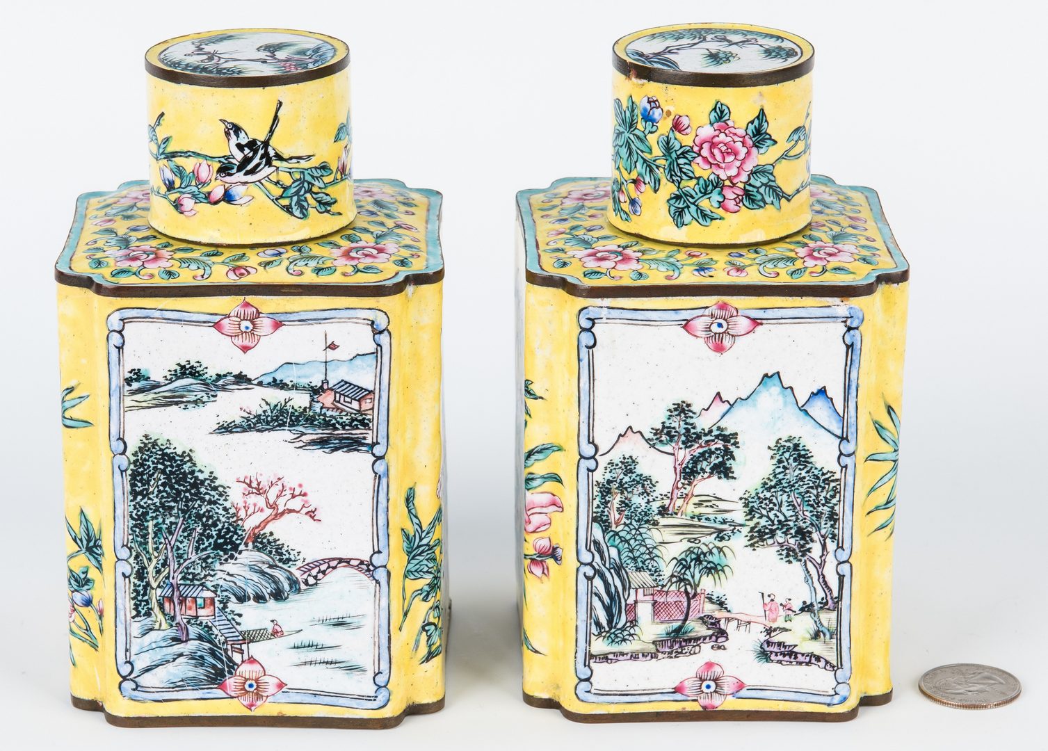 Lot 1: Pair of Chinese Enamel Tea Caddies