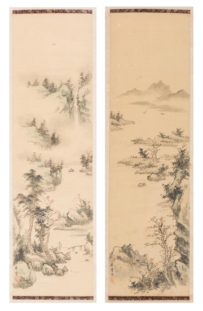Lot 231: Pair Framed Chinese Landscape Scrolls