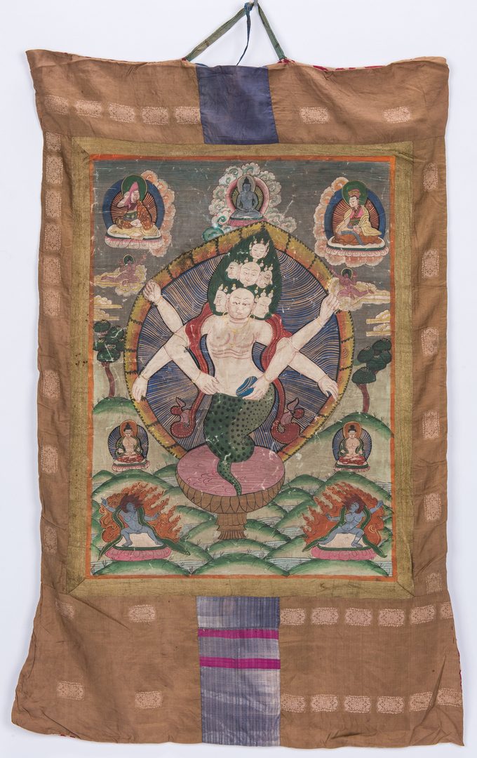 Lot 23: 2 Thangkas and 1 Chinese Embroidery, 3 items