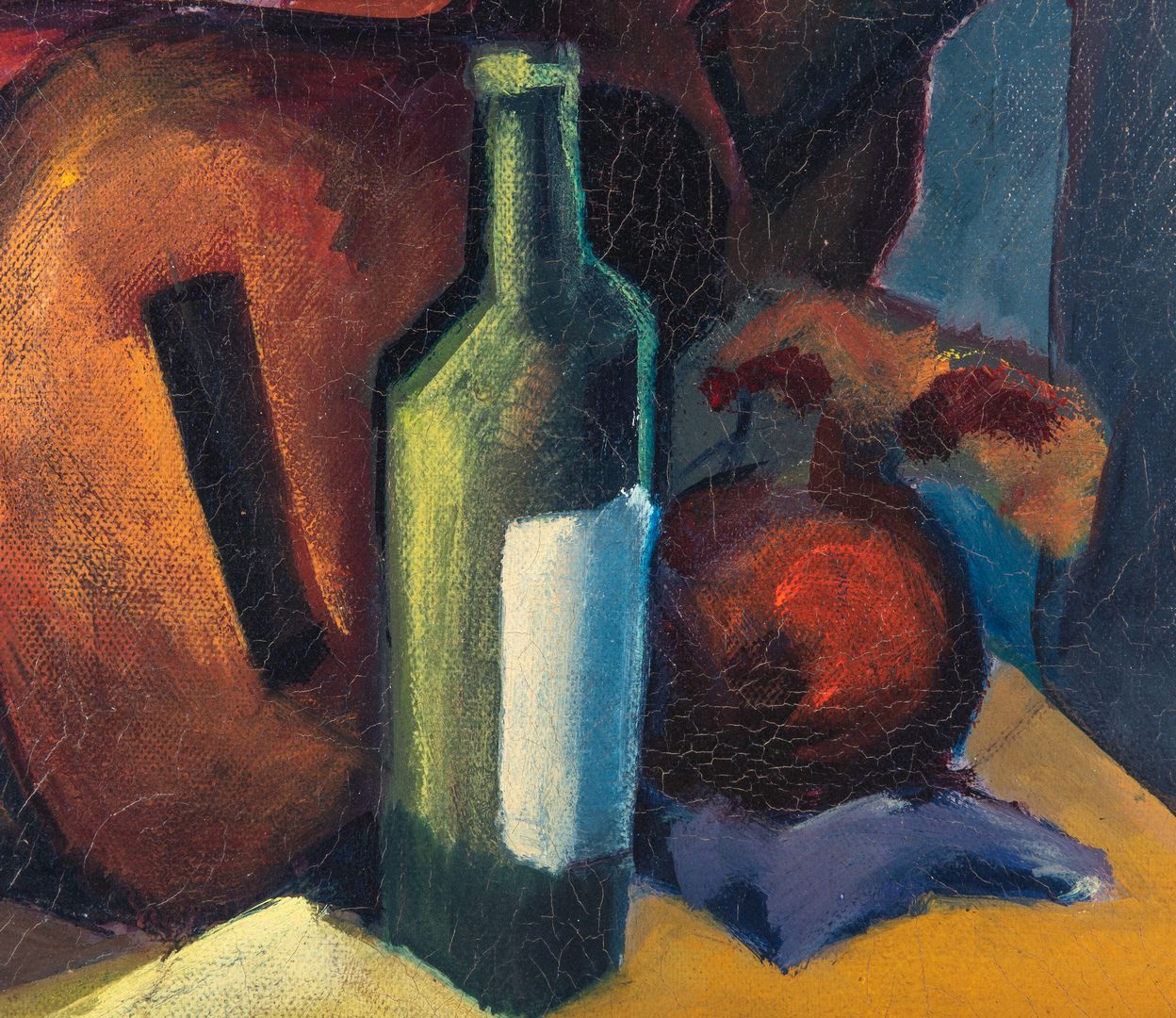 Lot 243: Attr. Karl Hermann Baumann, Cubist Still Life with Wine and Guitar