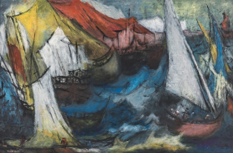 Lot 255: Eloise Hester O/C Expressionist Sail Boats