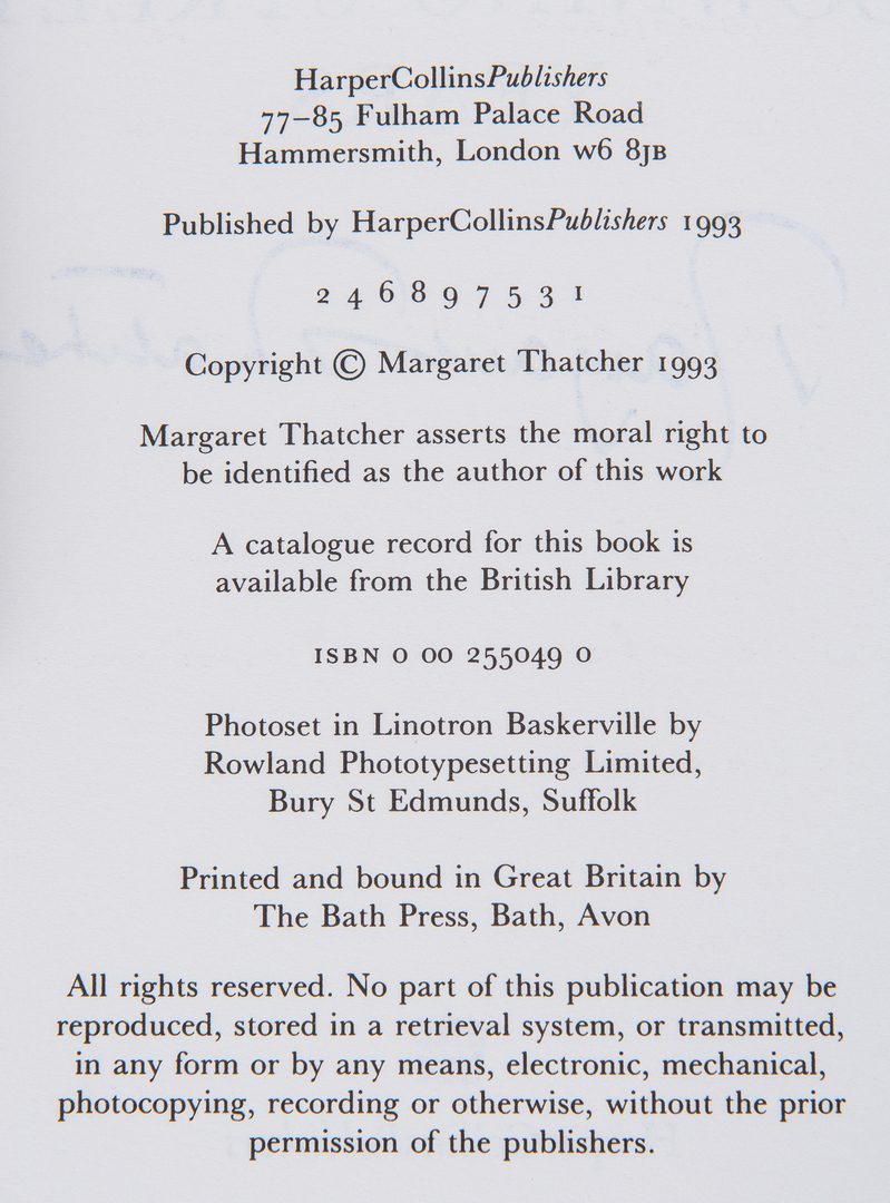 Lot 296: 3 Margaret Thatcher Signed Books