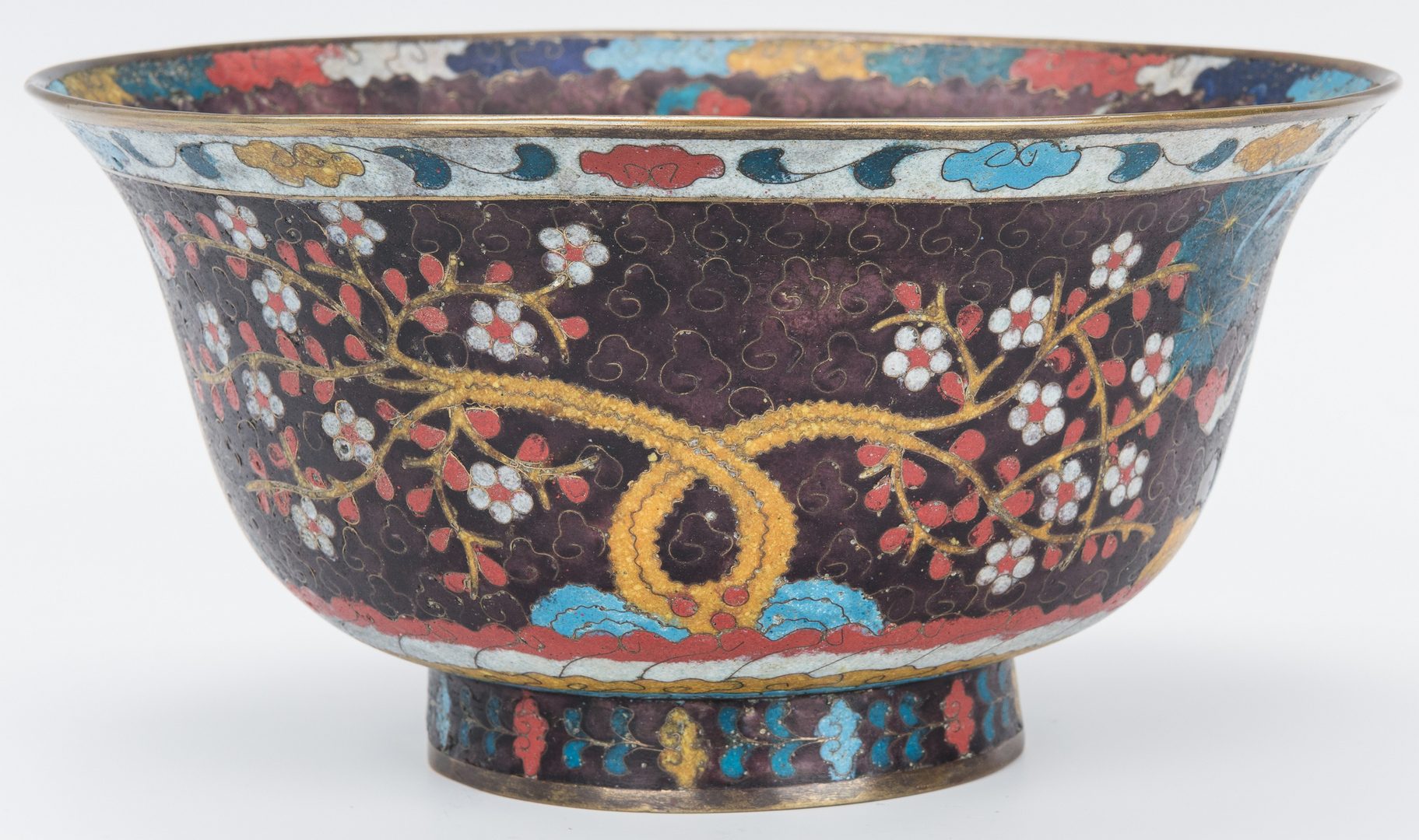 Lot 2: Cloisonne bowl with Horses, Urn, Box, 3 items