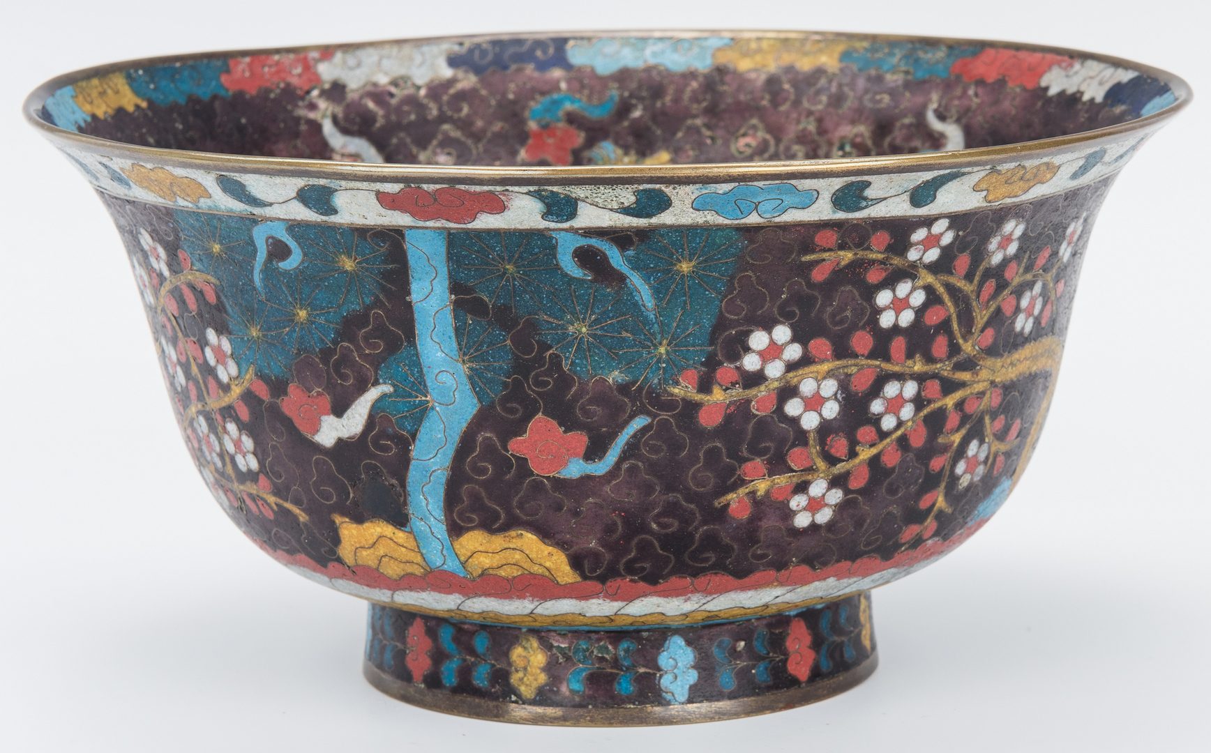 Lot 2: Cloisonne bowl with Horses, Urn, Box, 3 items