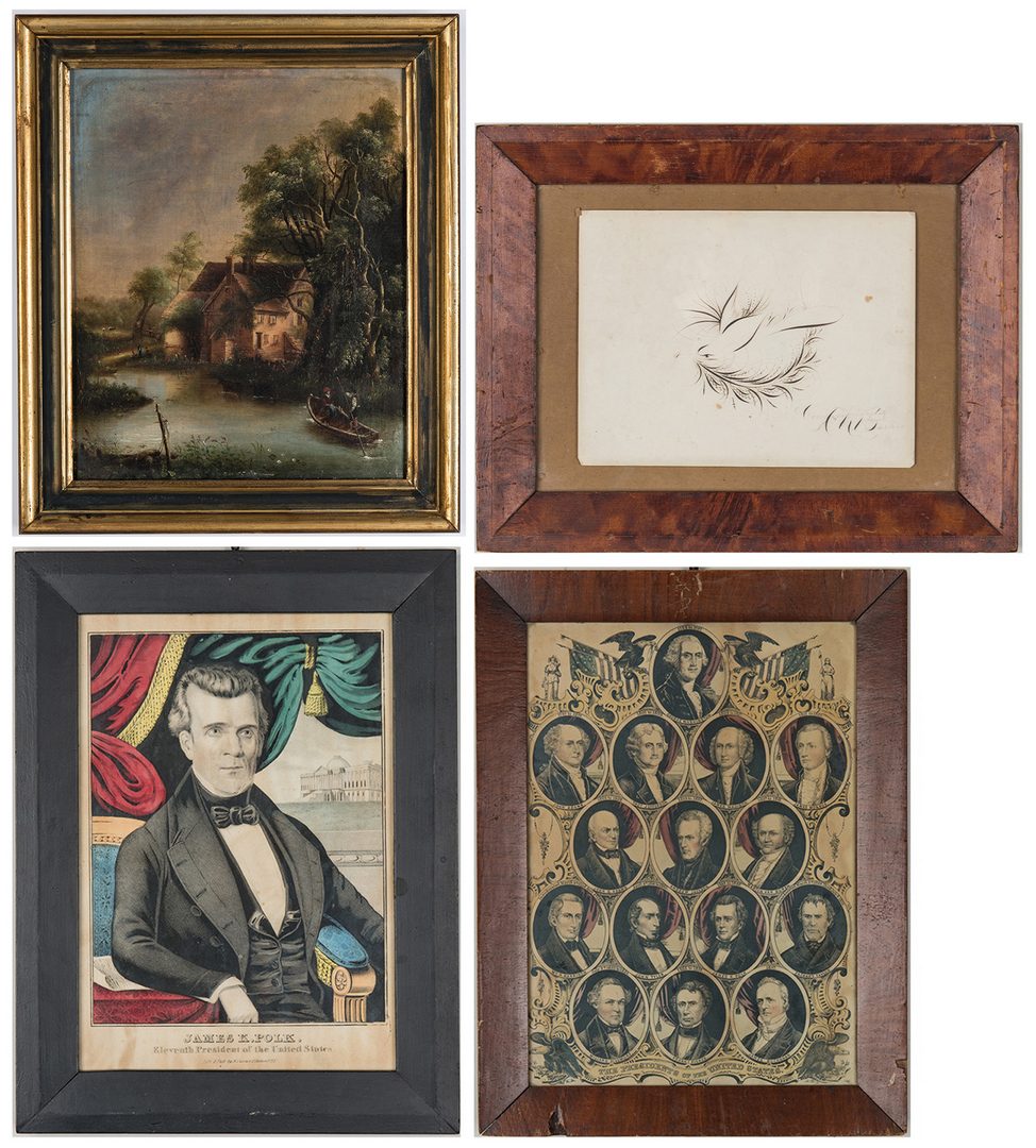 Lot 303: Presidential Lithographs plus Landscape and Penmanship Drawing