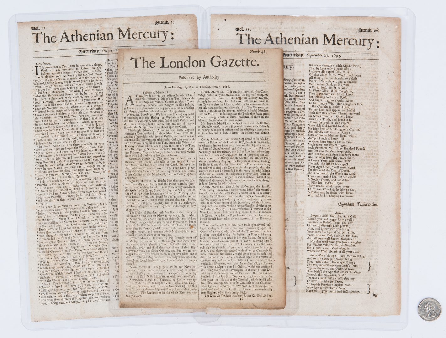 Lot 305: 3 17th C. Newspapers incl. Witch Trials, Plague