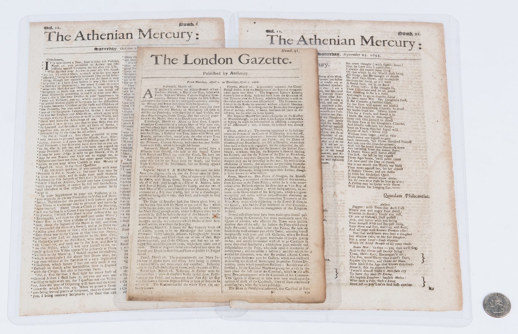 Lot 305: 3 17th C. Newspapers incl. Witch Trials, Plague