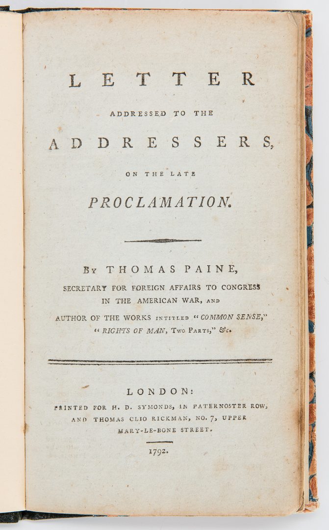 Lot 307: 2 18th Cent. Historical Writings, incl. Stephen Hopkins, Thomas Paine