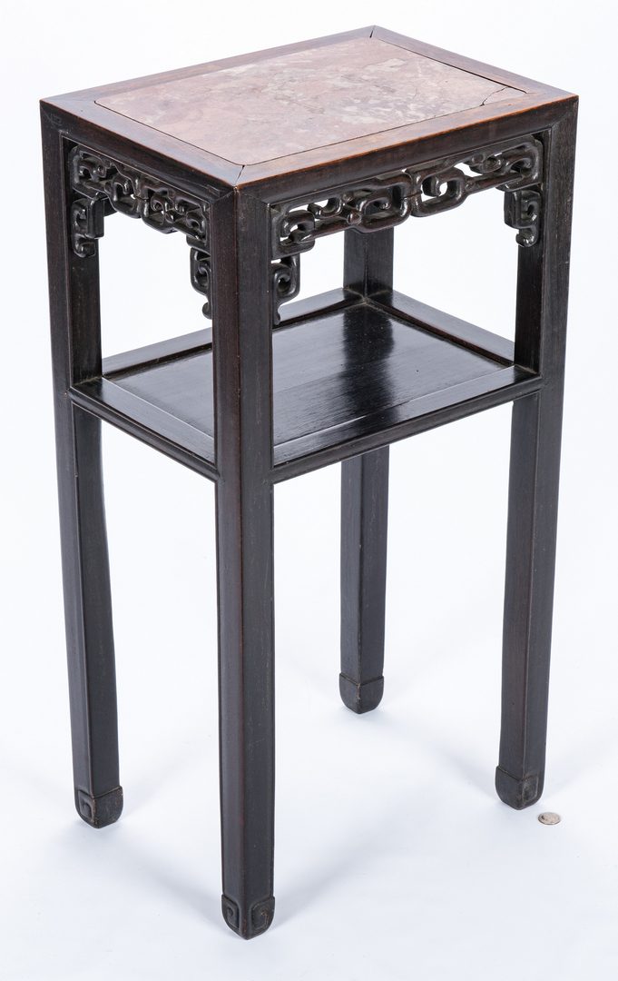 Lot 31: Chinese Hardwood Stand w/ Marble Top