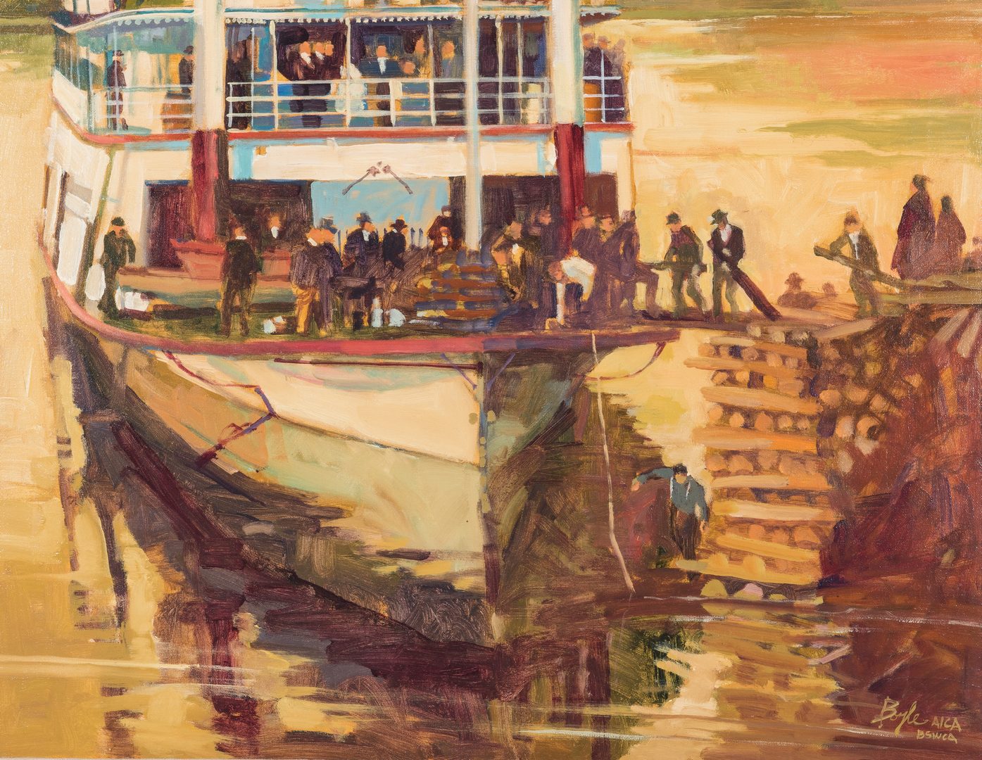Lot 323: James Neil Boyle O/C, Steamboat Scene