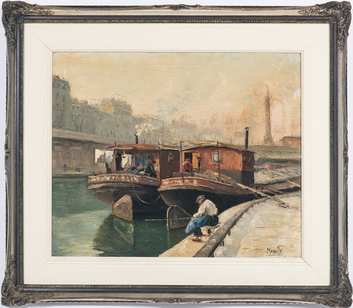 Lot 338: French Canal Landscape signed Mabille