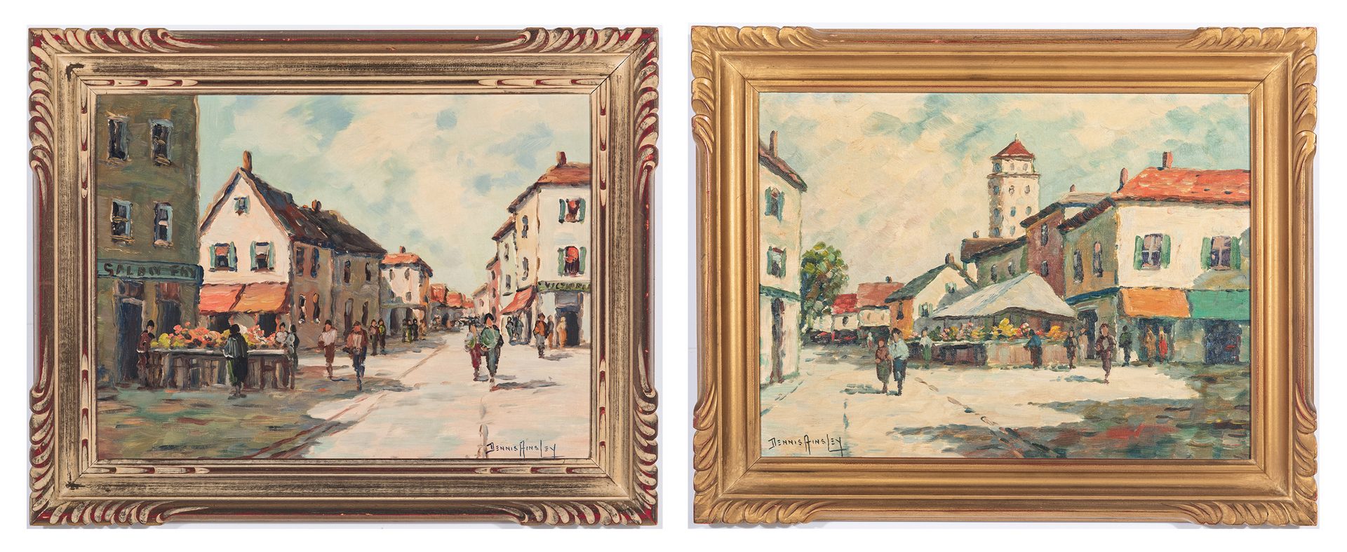 Lot 343: Pair French Village Scenes by Ainsley