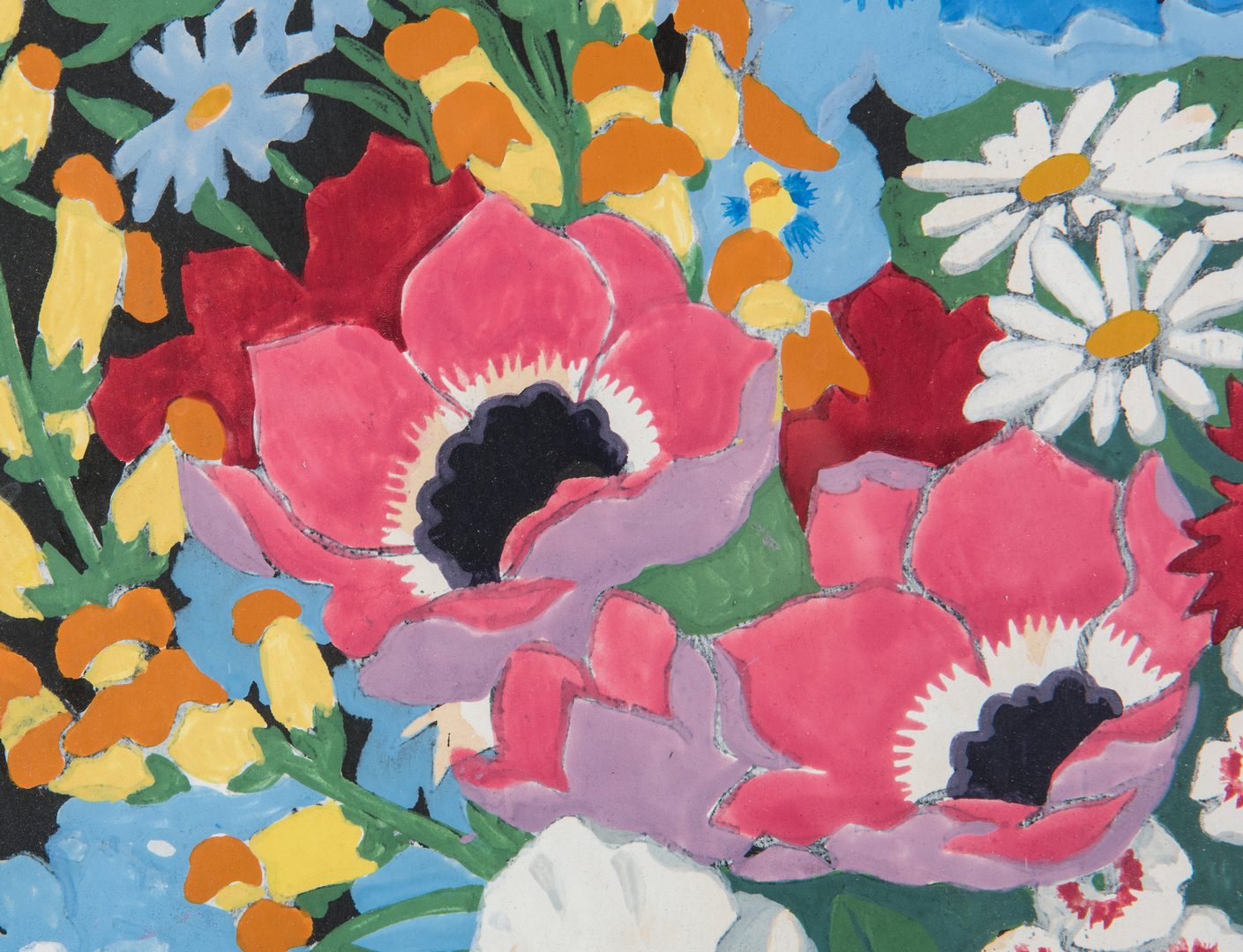 Lot 352: John Hall Thorpe Color Woodcut, Vase of Flowers