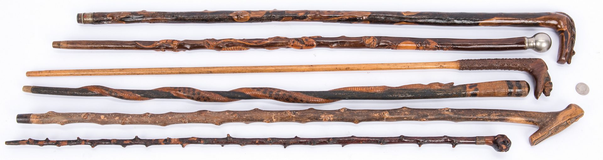 Lot 369: 6 European, American, Central American Carved Canes