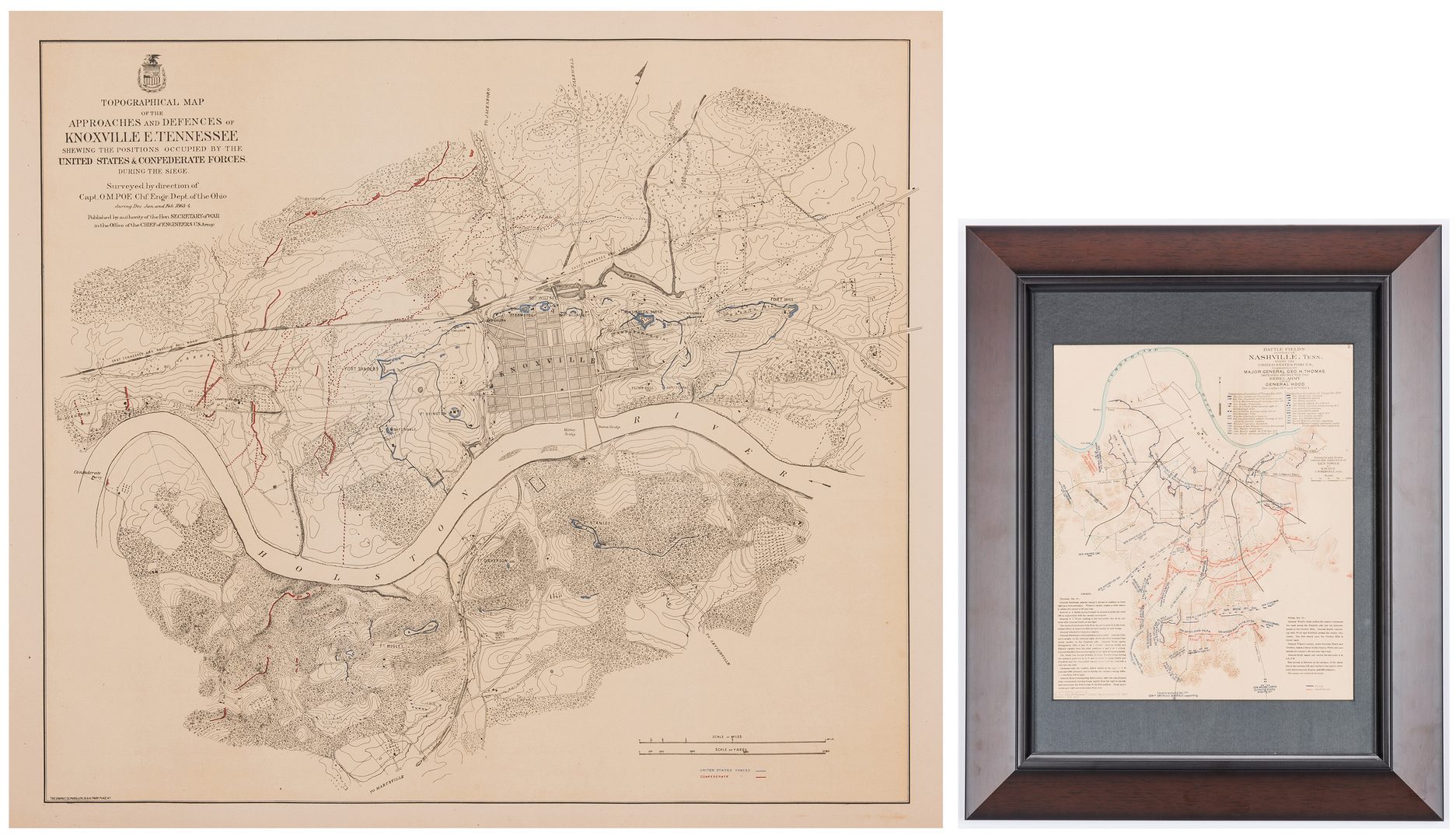 Lot 384: Pair of Maps: Knoxville Confederate & Nashville