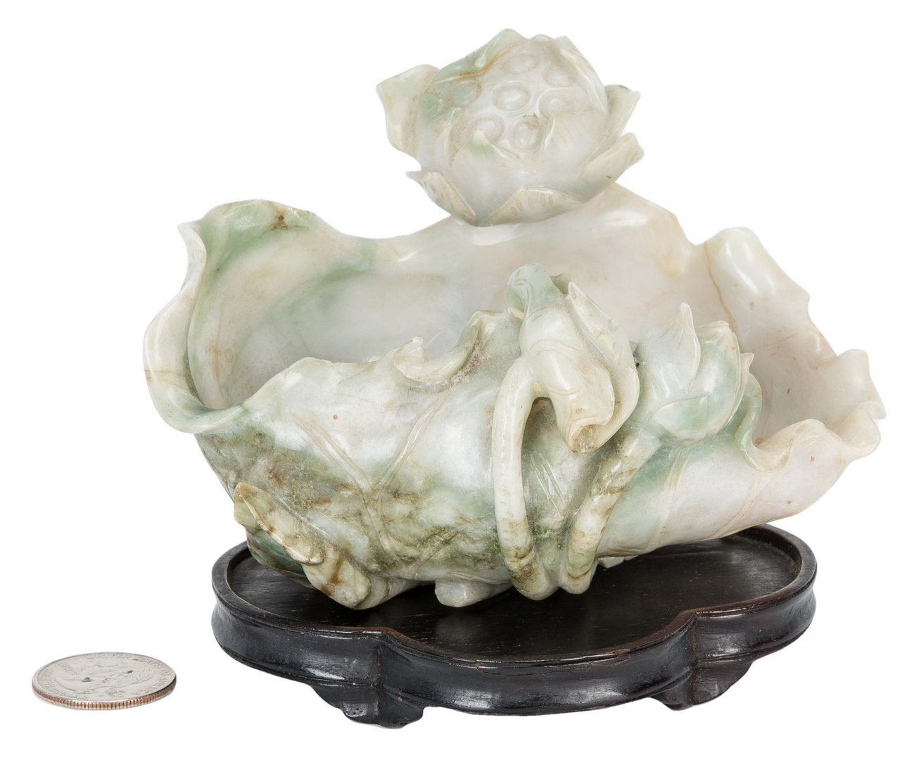 Lot 3: Carved Jade Lotus Blossom Bowl w/ Stand