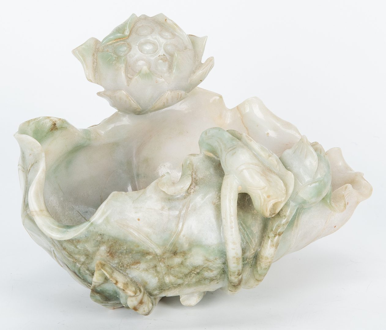 Lot 3: Carved Jade Lotus Blossom Bowl w/ Stand