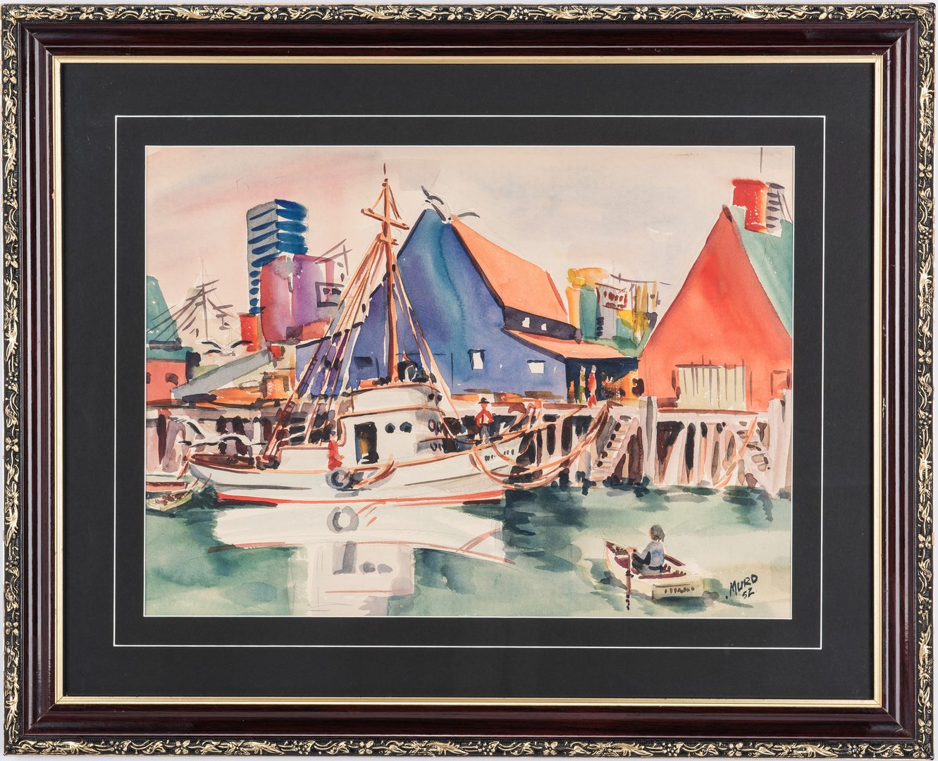 Lot 403: Signed American School Watercolor Harbor Scene