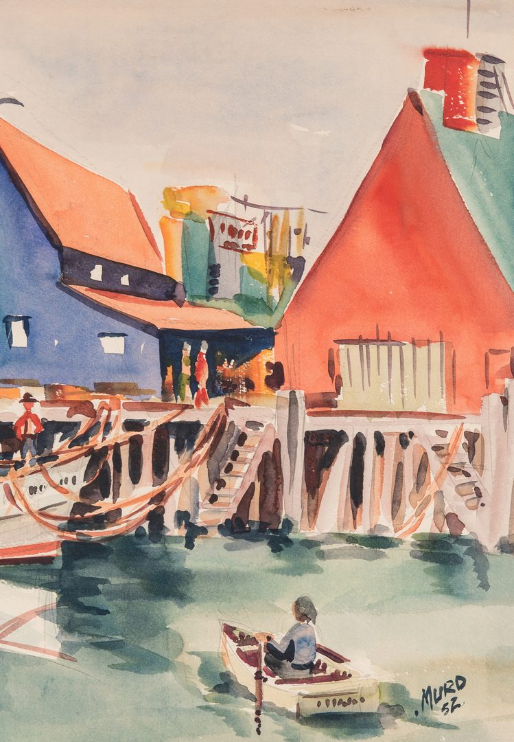 Lot 403: Signed American School Watercolor Harbor Scene