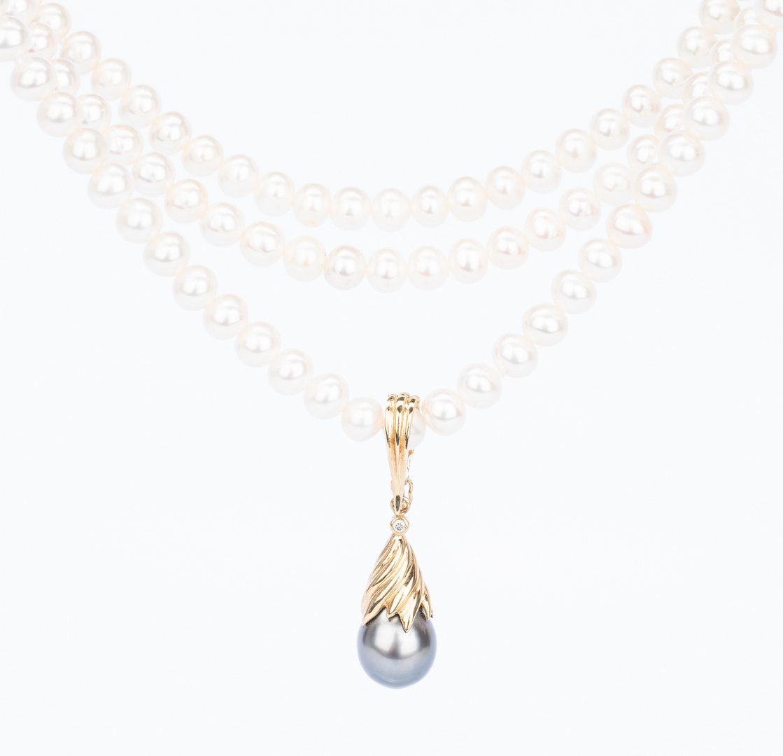 Lot 55: Three Strand Pearl Necklace and Enhancer